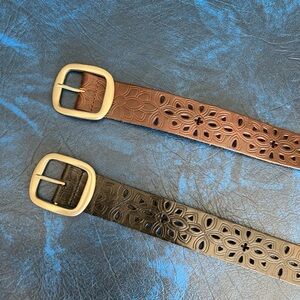 FOSSIL Womens Brown & Black Flower Laser Cut Buckle Belts Size M